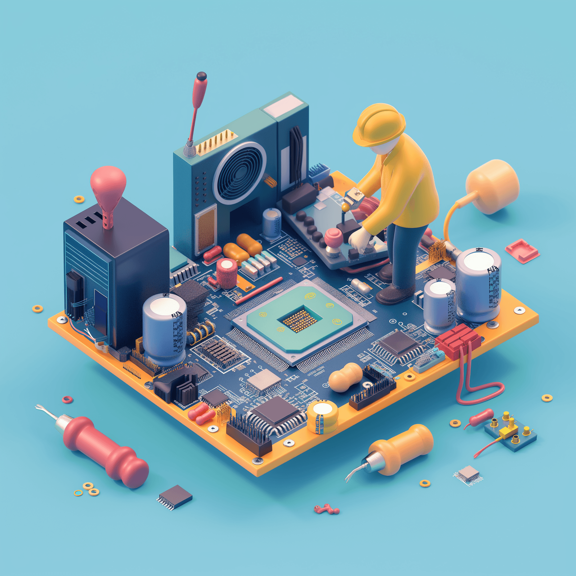 Electronic engineer working on a circuit board