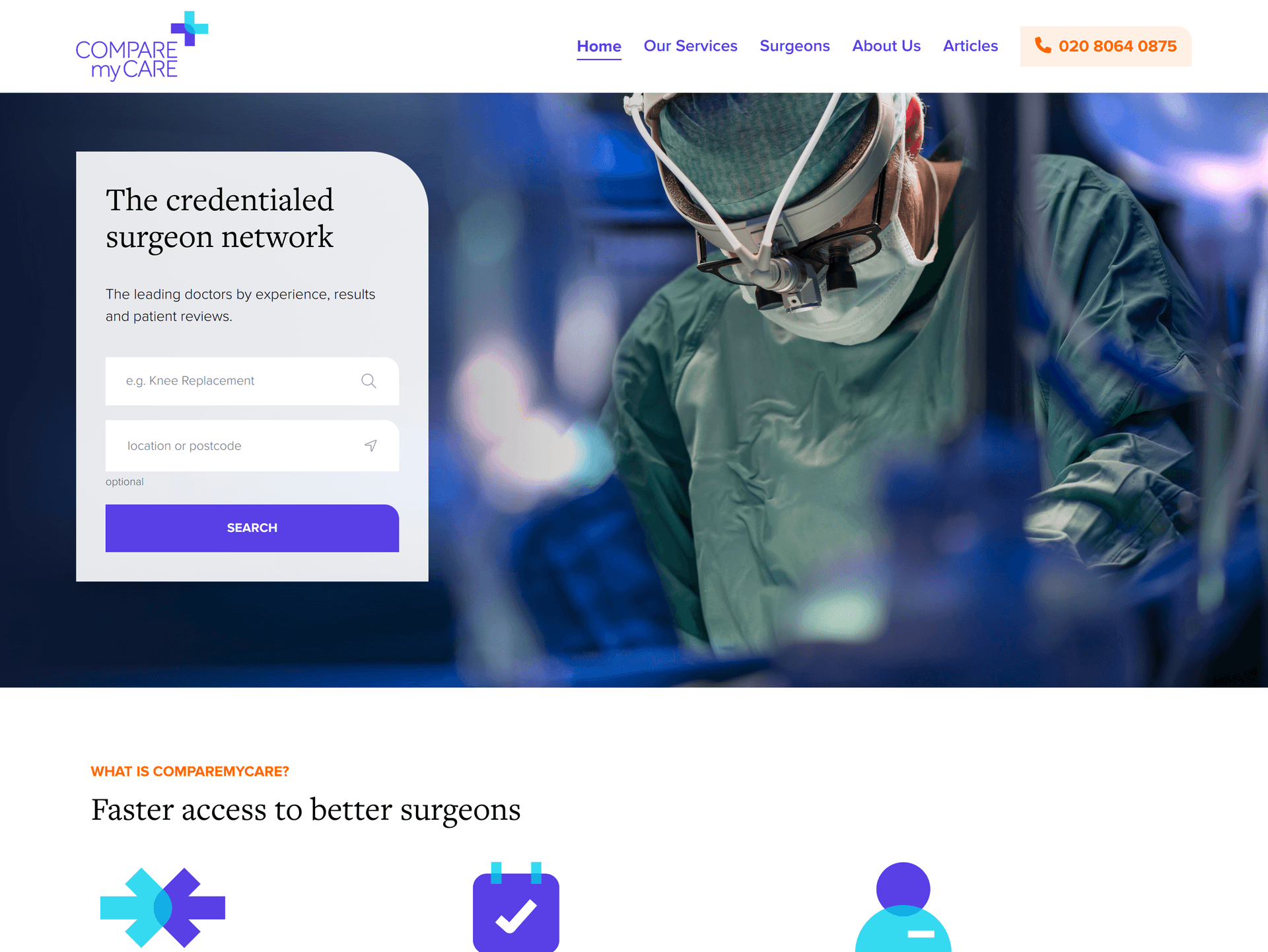 Screenshot of the Compare My Care website